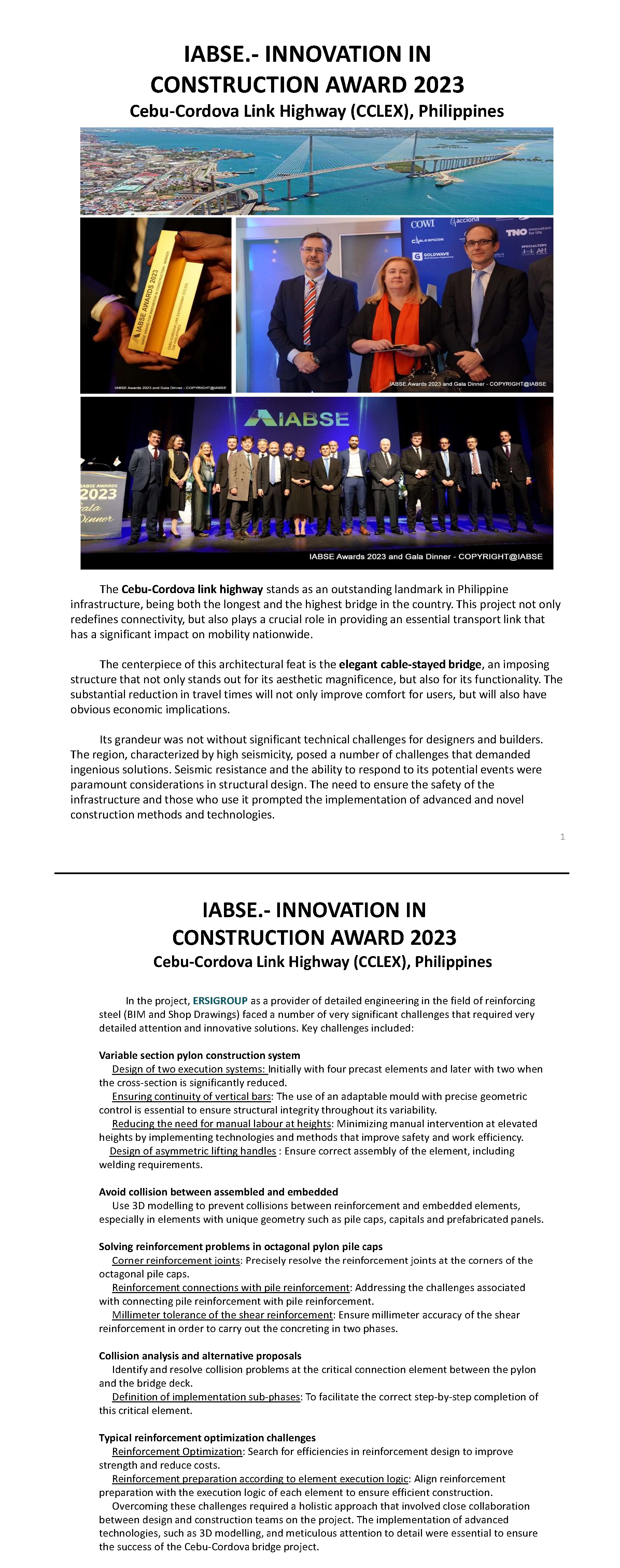 IABSE.- INNOVATION IN CONSTRUCTION AWARD 2023