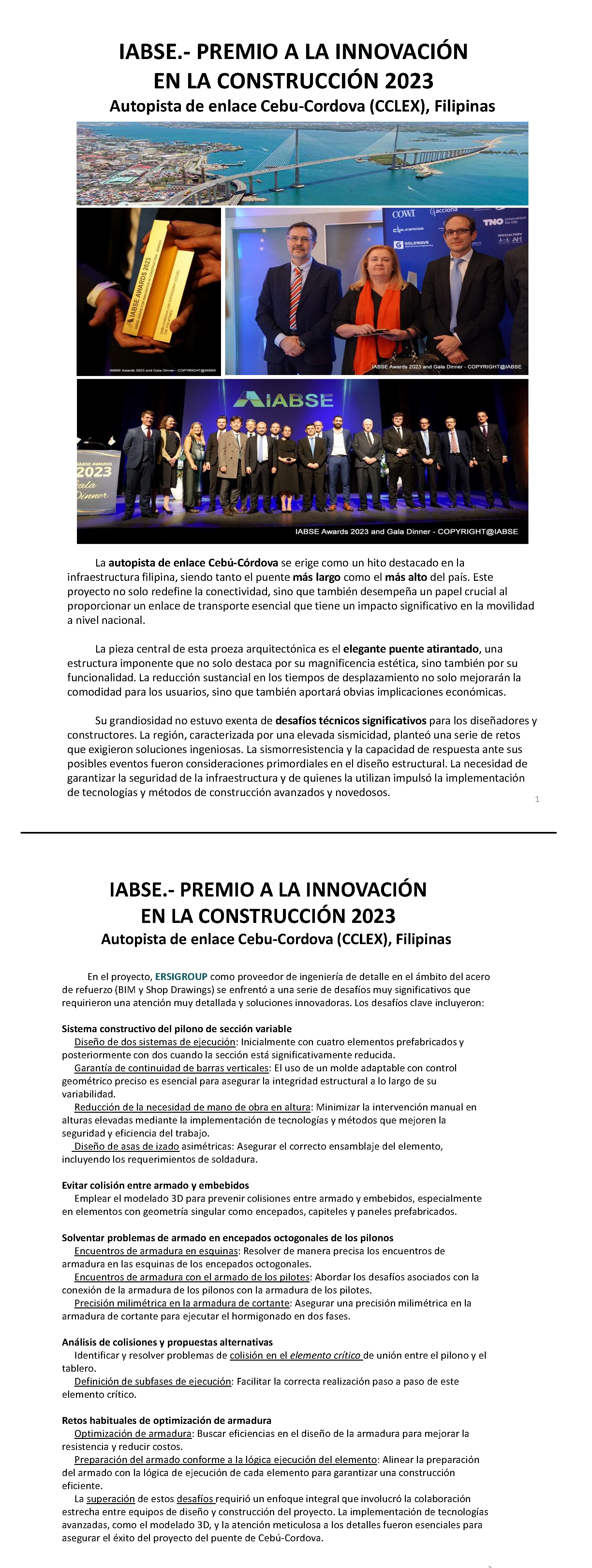 IABSE.- PREMIO A LA INNOVACIÓN EN LA CONSTRUCCIÓN 2023