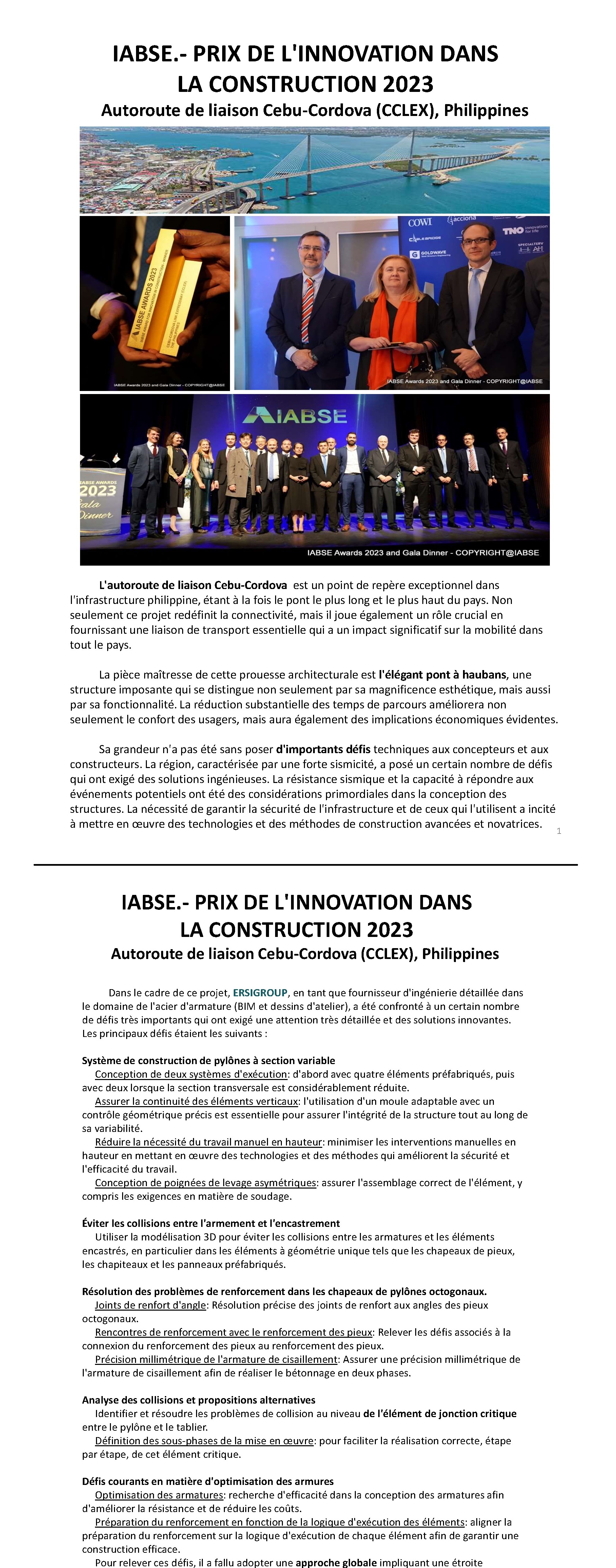 IABSE.- PRIX DE L'INNOVATION DANS LA CONSTRUCTION 2023